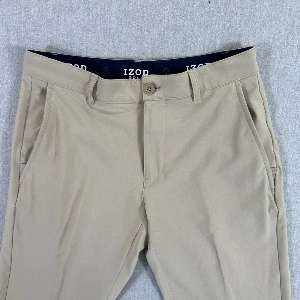 IZOD GOLF Pants Men's 30x32 Khaki Flat Front Chino Pants Performance Stretch‎